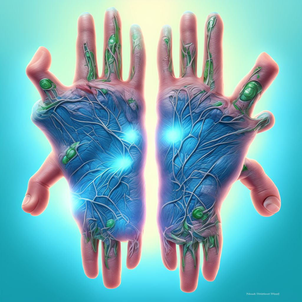 Strain of extensor muscle, fascia and tendon of left middle finger at wrist and hand level, sequela digital illustration