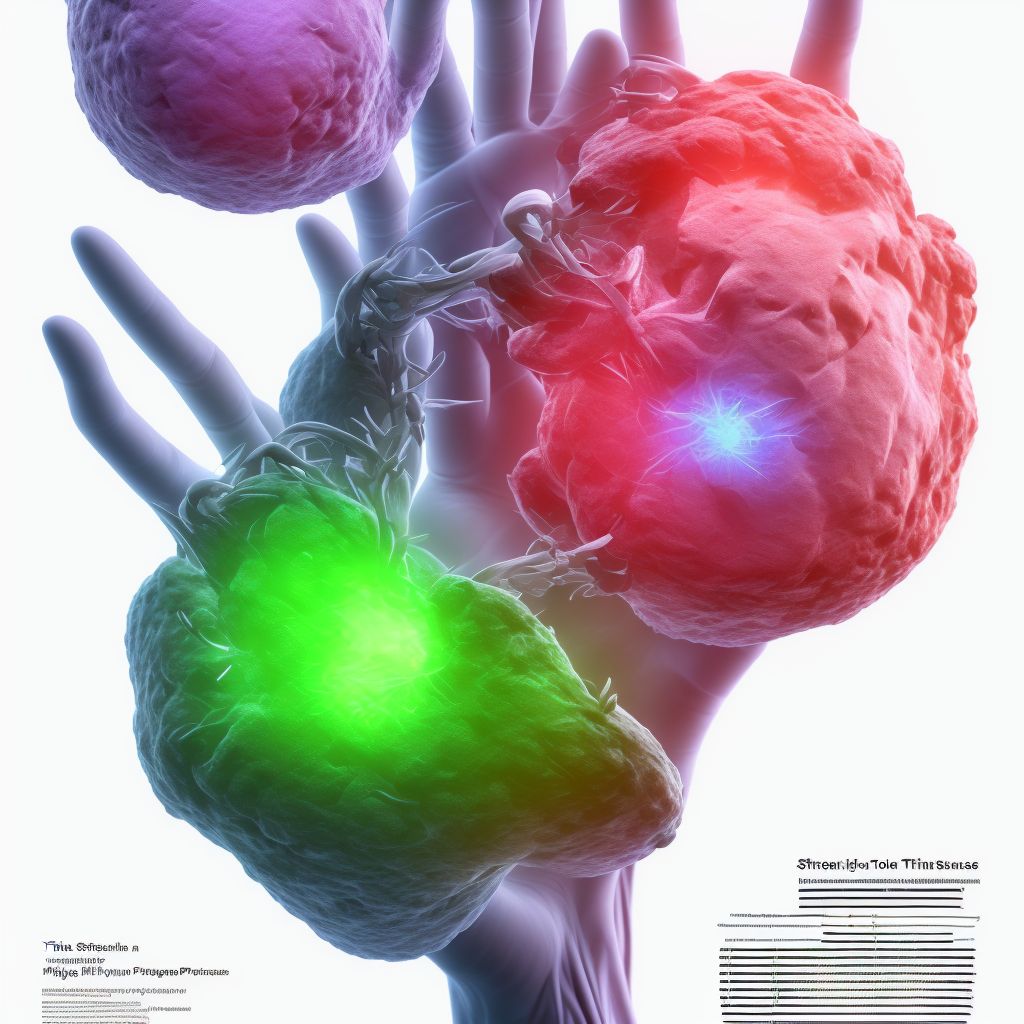 Strain of extensor muscle, fascia and tendon of right ring finger at wrist and hand level, subsequent encounter digital illustration