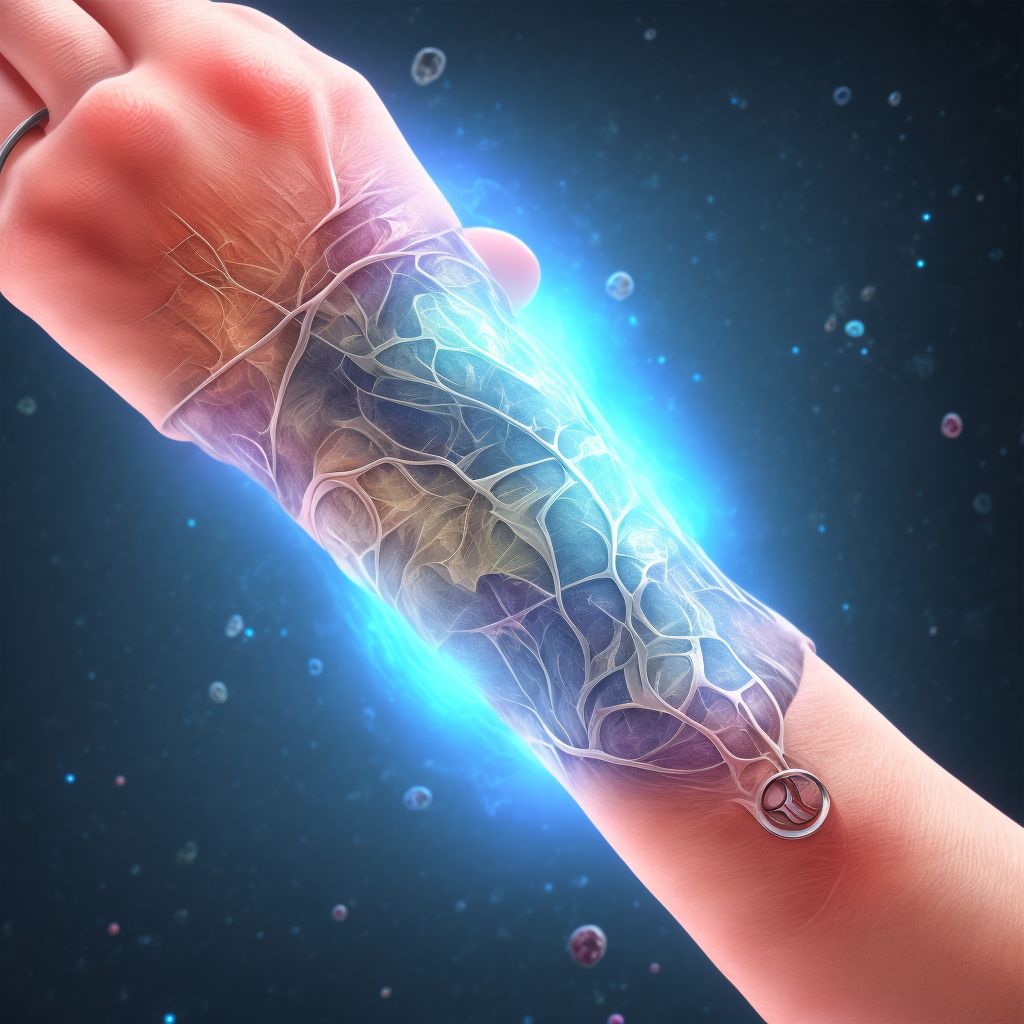 Strain of extensor muscle, fascia and tendon of left ring finger at wrist and hand level, sequela digital illustration