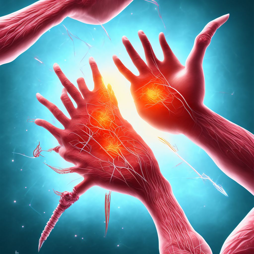 Laceration of extensor muscle, fascia and tendon of left middle finger at wrist and hand level, initial encounter digital illustration