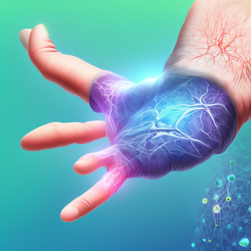 Laceration of extensor muscle, fascia and tendon of left middle finger at wrist and hand level, sequela digital illustration