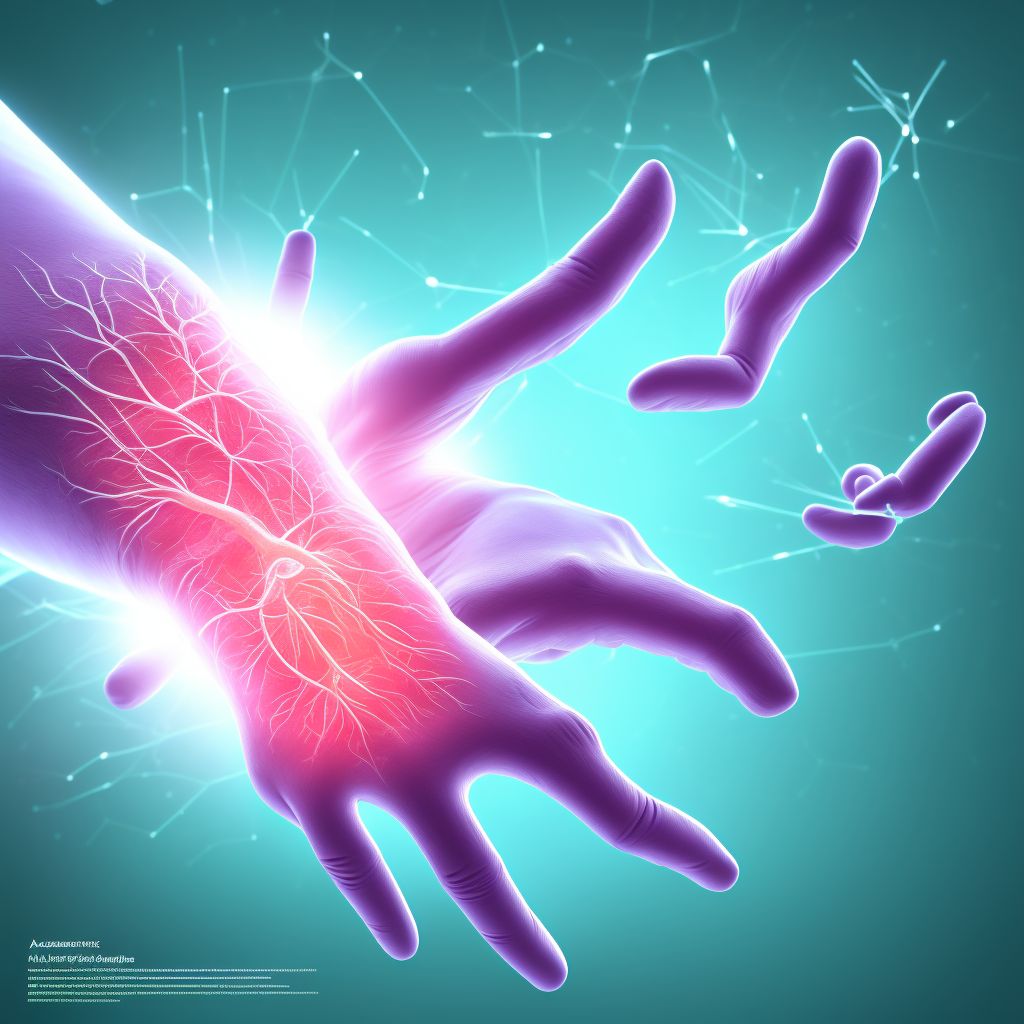 Laceration of extensor muscle, fascia and tendon of right little finger at wrist and hand level, sequela digital illustration