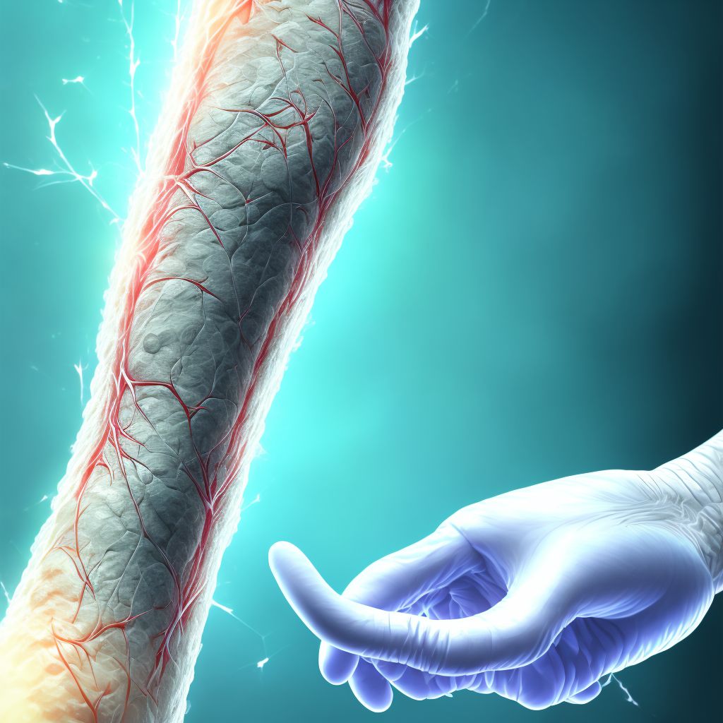 Laceration of extensor muscle, fascia and tendon of left little finger at wrist and hand level, subsequent encounter digital illustration