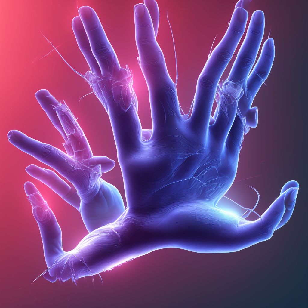 Other injury of extensor muscle, fascia and tendon of right middle finger at wrist and hand level, sequela digital illustration