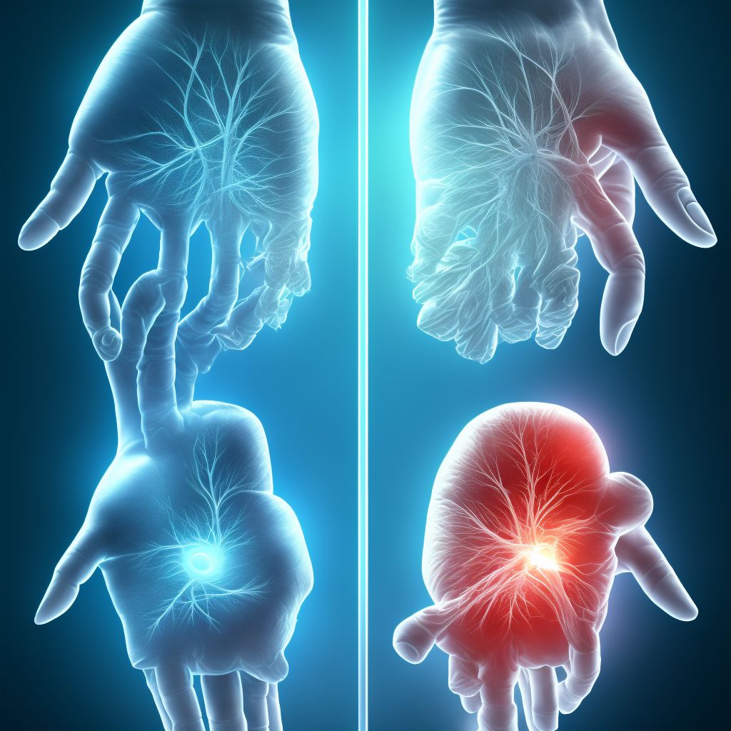 Other injury of extensor muscle, fascia and tendon of left little finger at wrist and hand level, sequela digital illustration