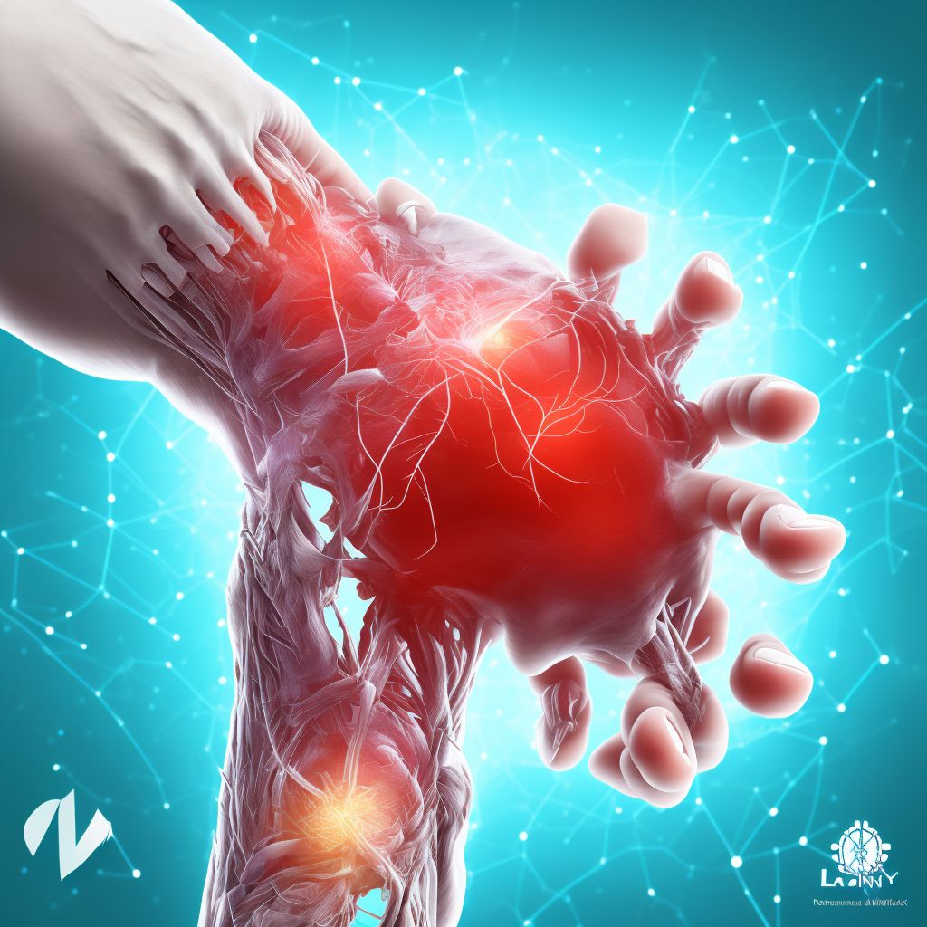 Laceration of intrinsic muscle, fascia and tendon of left thumb at wrist and hand level, sequela digital illustration