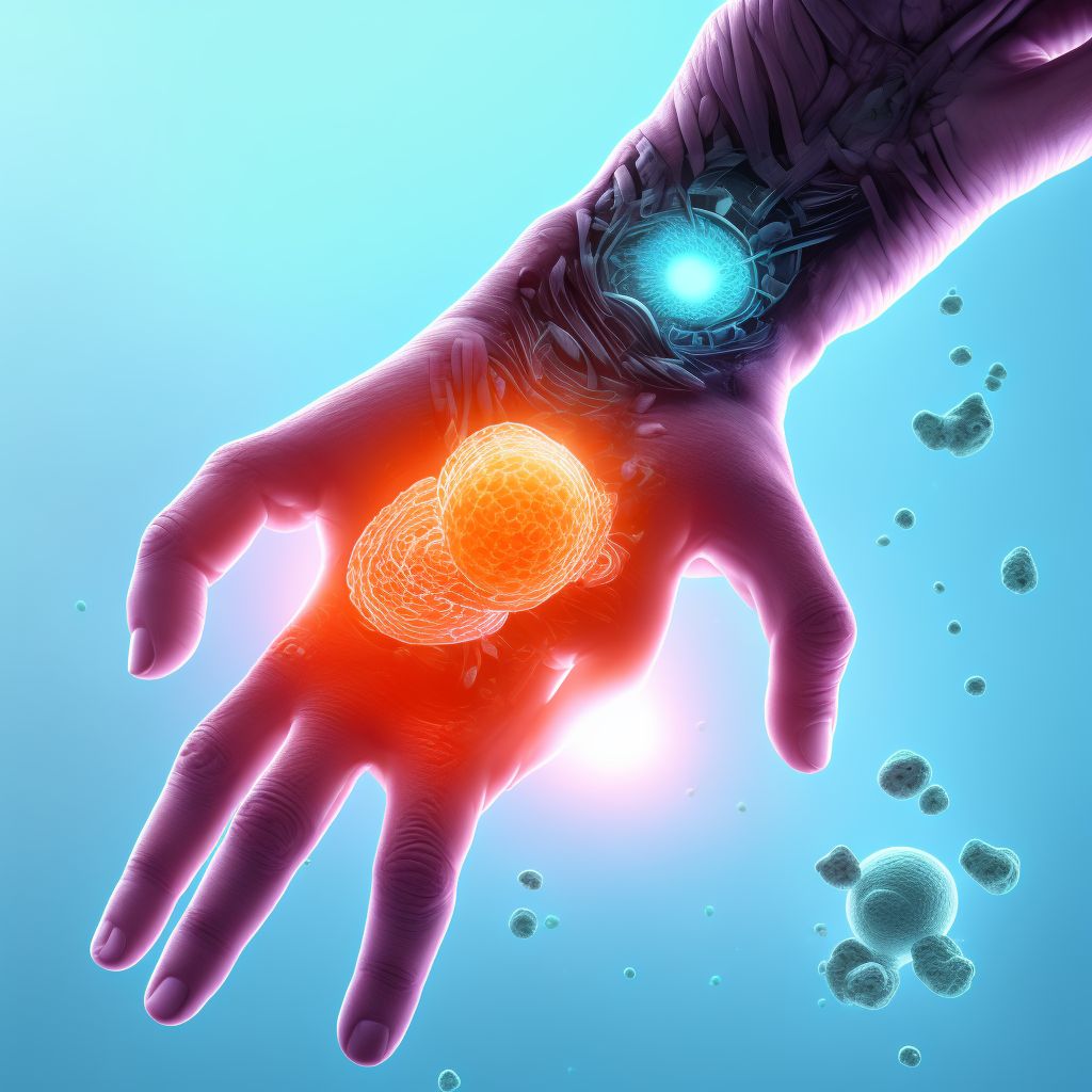 Unspecified injury of intrinsic muscle, fascia and tendon of left ring finger at wrist and hand level, sequela digital illustration