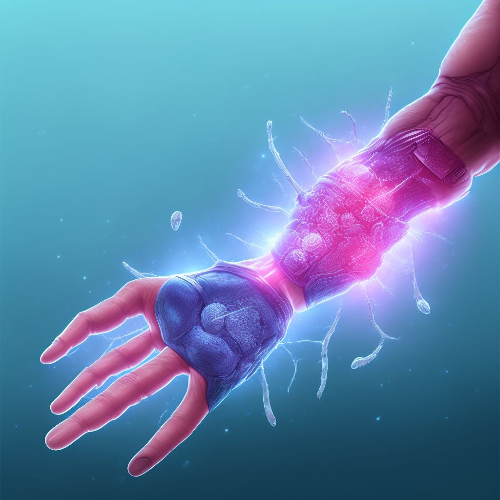 Unspecified injury of intrinsic muscle, fascia and tendon of left little finger at wrist and hand level, sequela digital illustration