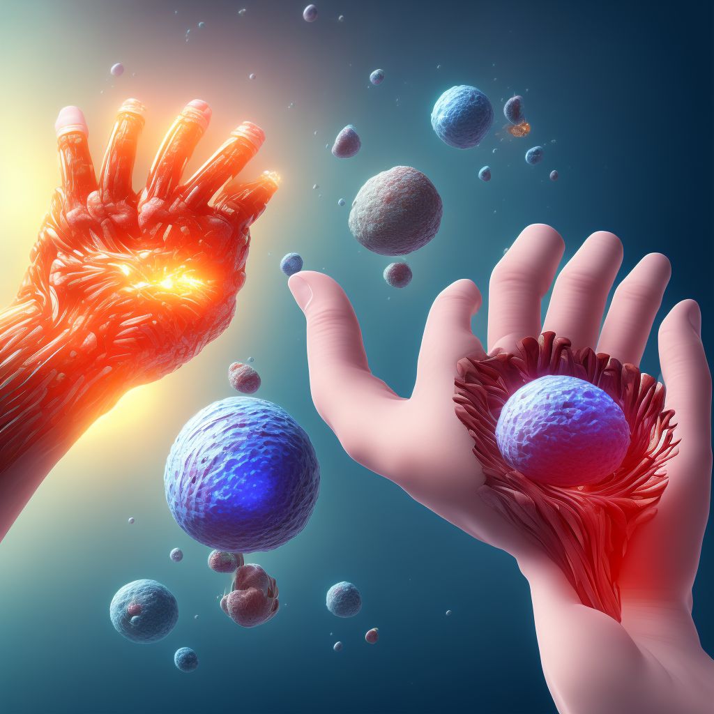 Strain of intrinsic muscle, fascia and tendon of right ring finger at wrist and hand level, initial encounter digital illustration