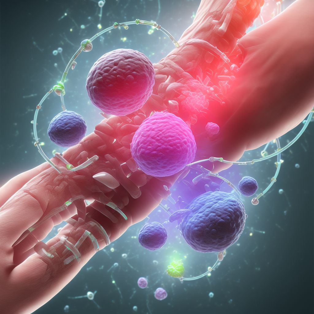 Strain of intrinsic muscle, fascia and tendon of left ring finger at wrist and hand level, sequela digital illustration