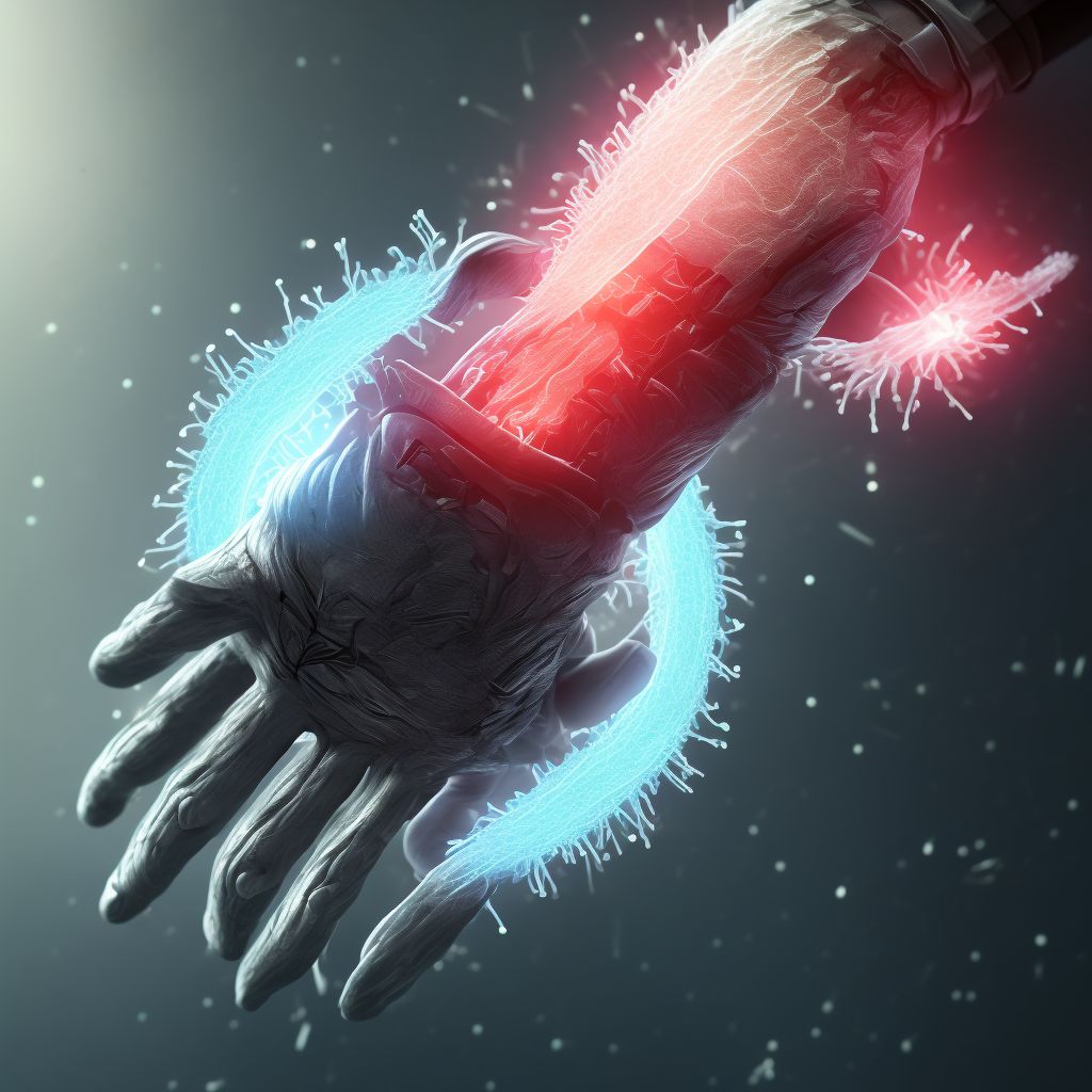 Laceration of intrinsic muscle, fascia and tendon of right index finger at wrist and hand level, initial encounter digital illustration