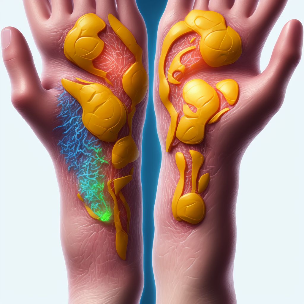 Laceration of intrinsic muscle, fascia and tendon of right middle finger at wrist and hand level, sequela digital illustration