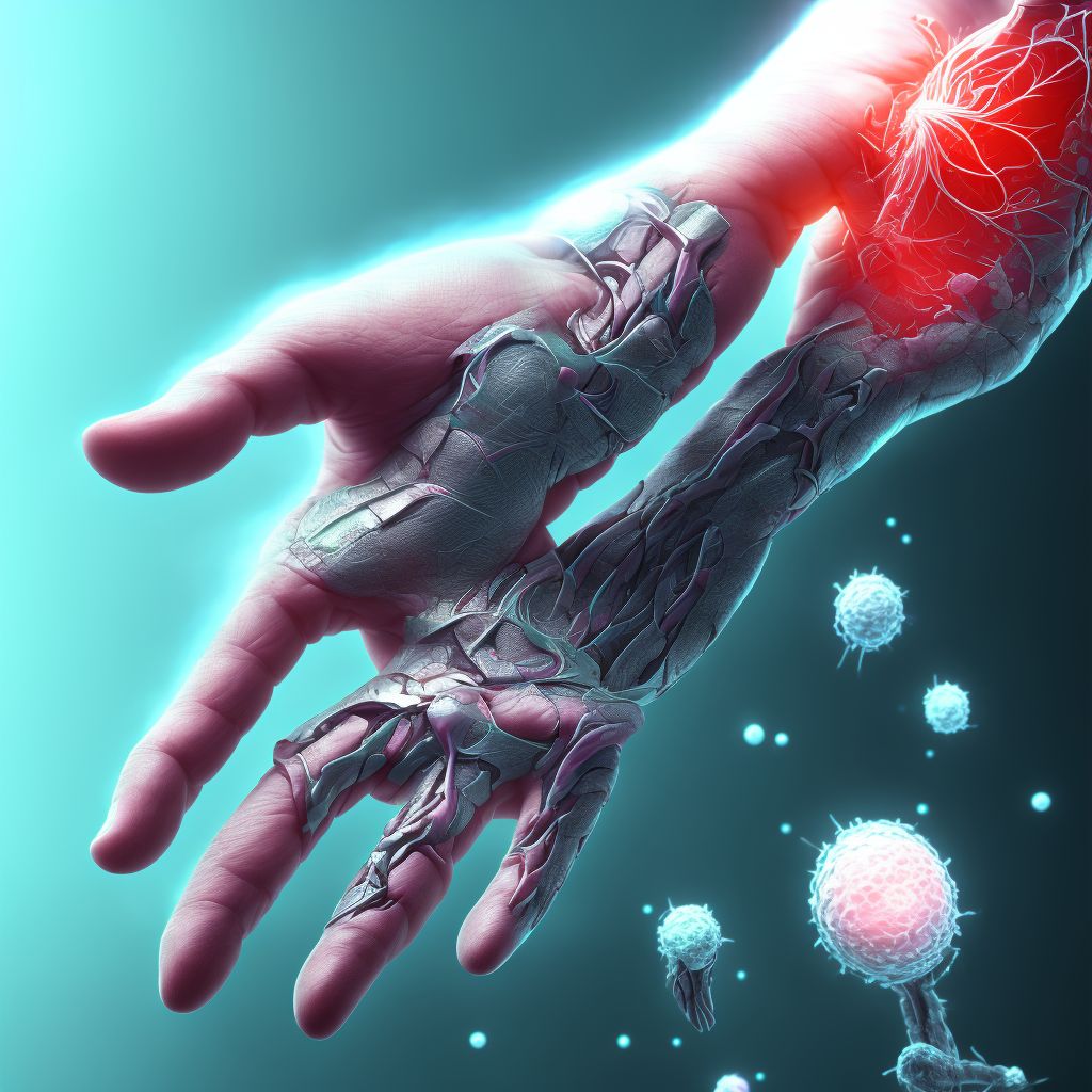 Laceration of intrinsic muscle, fascia and tendon of left middle finger at wrist and hand level, sequela digital illustration