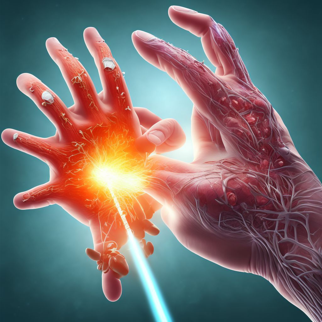 Laceration of intrinsic muscle, fascia and tendon of other finger at wrist and hand level, initial encounter digital illustration