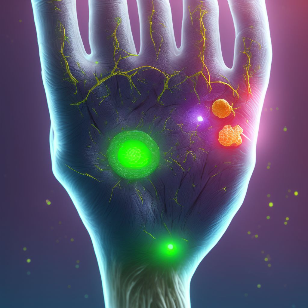 Other injury of intrinsic muscle, fascia and tendon of right little finger at wrist and hand level, sequela digital illustration