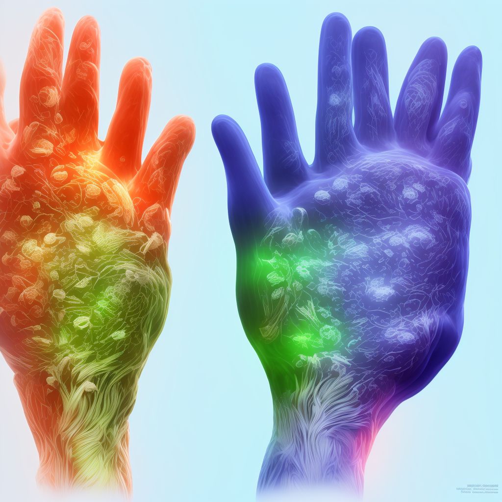 Unspecified injury of other specified muscles, fascia and tendons at wrist and hand level, unspecified hand, sequela digital illustration