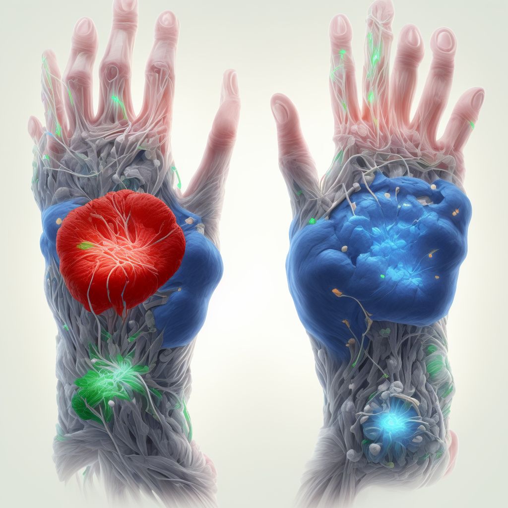 Strain of other specified muscles, fascia and tendons at wrist and hand level, left hand, sequela digital illustration