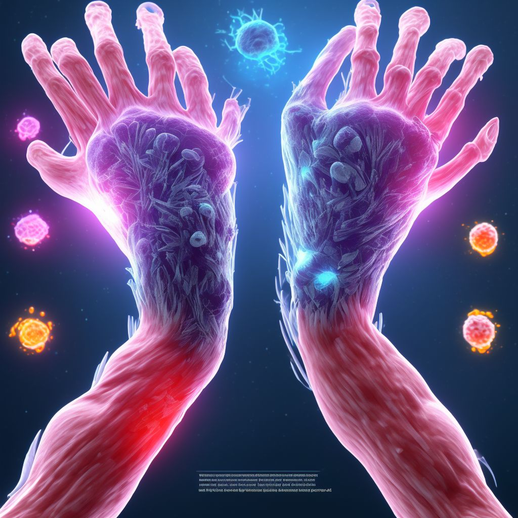 Other injury of other specified muscles, fascia and tendons at wrist and hand level, left hand, sequela digital illustration