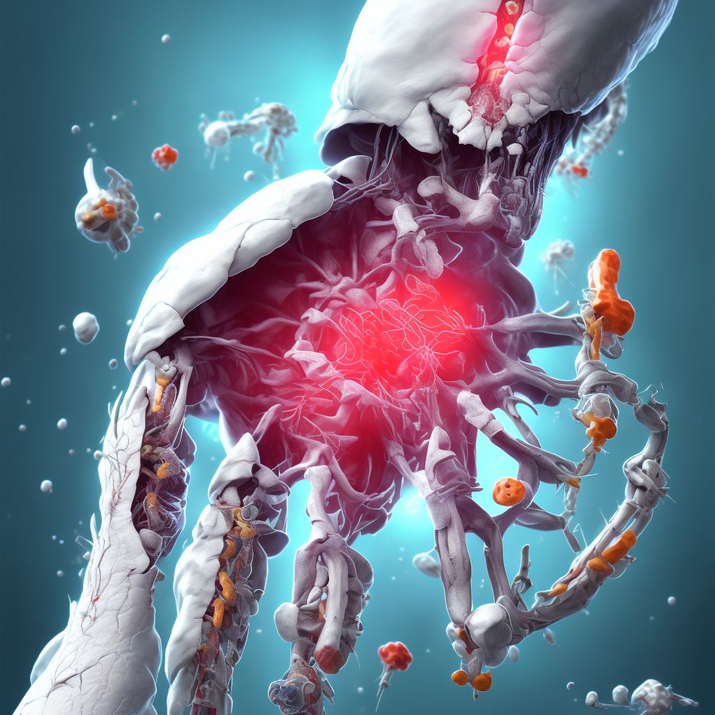 Complete traumatic transmetacarpal amputation of unspecified hand, sequela digital illustration