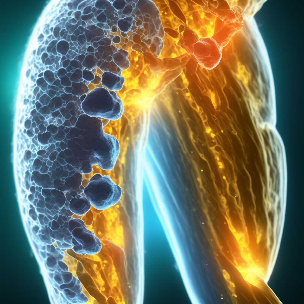 Blister (nonthermal), left thigh, sequela digital illustration