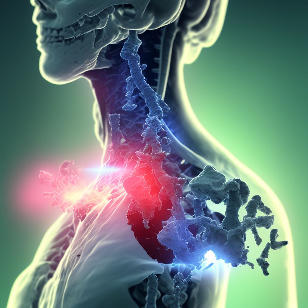 Displaced fracture of base of neck of unspecified femur, subsequent encounter for open fracture type IIIA, IIIB, or IIIC with delayed healing digital illustration