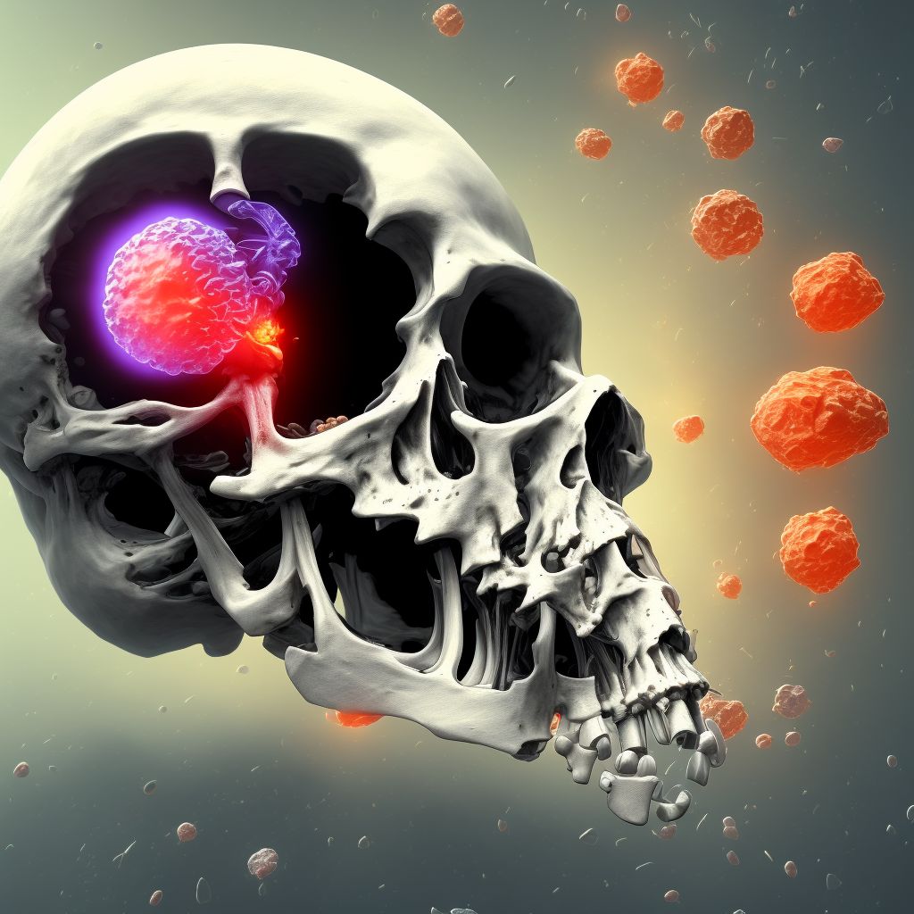 Displaced articular fracture of head of right femur, subsequent encounter for open fracture type IIIA, IIIB, or IIIC with delayed healing digital illustration