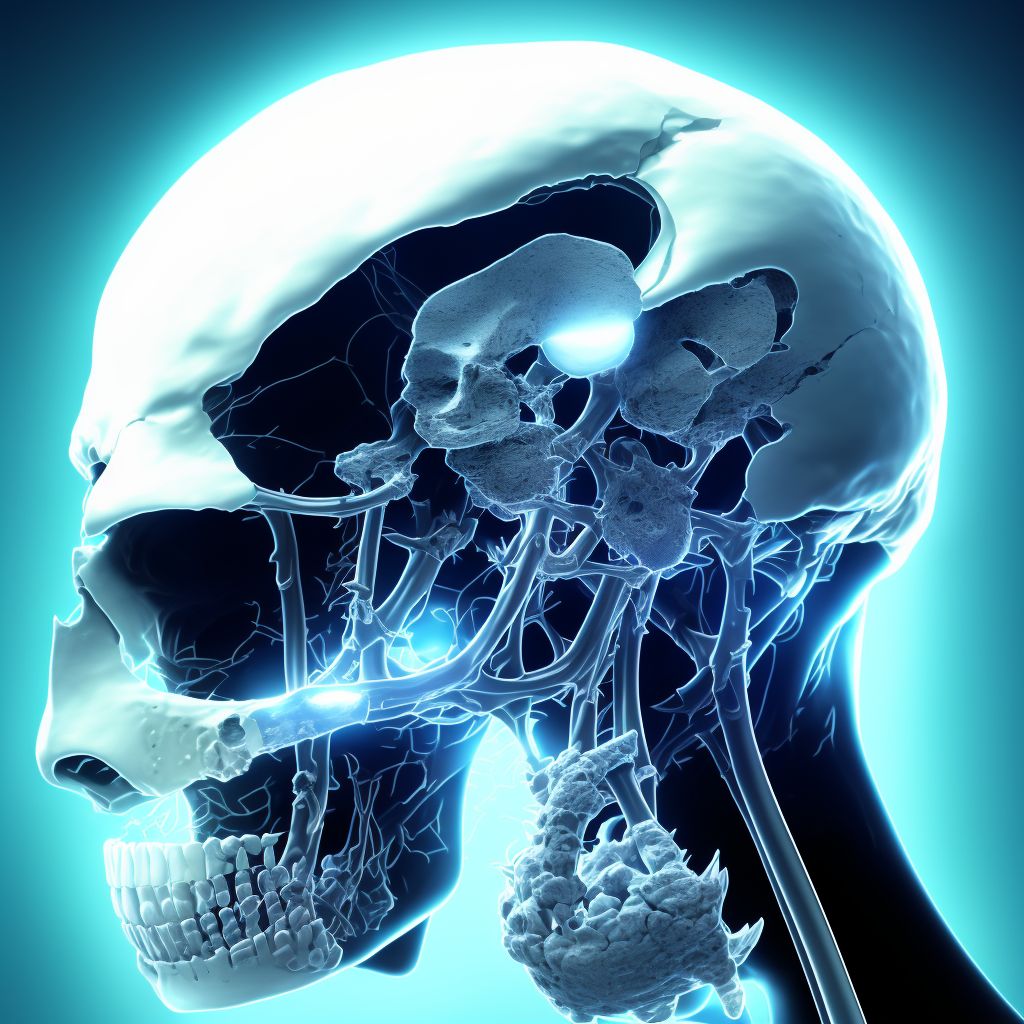 Displaced articular fracture of head of right femur, subsequent encounter for open fracture type IIIA, IIIB, or IIIC with malunion digital illustration