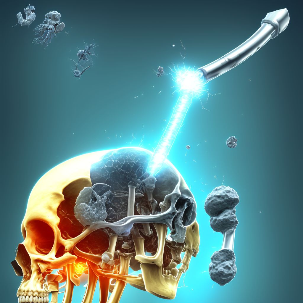 Displaced articular fracture of head of left femur, initial encounter for open fracture type IIIA, IIIB, or IIIC digital illustration