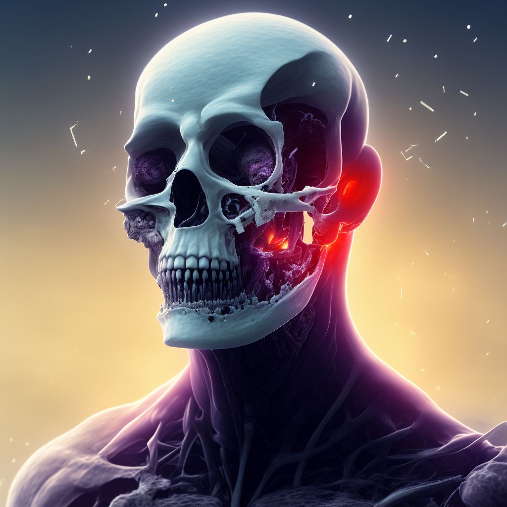 Nondisplaced articular fracture of head of unspecified femur, subsequent encounter for open fracture type IIIA, IIIB, or IIIC with delayed healing digital illustration