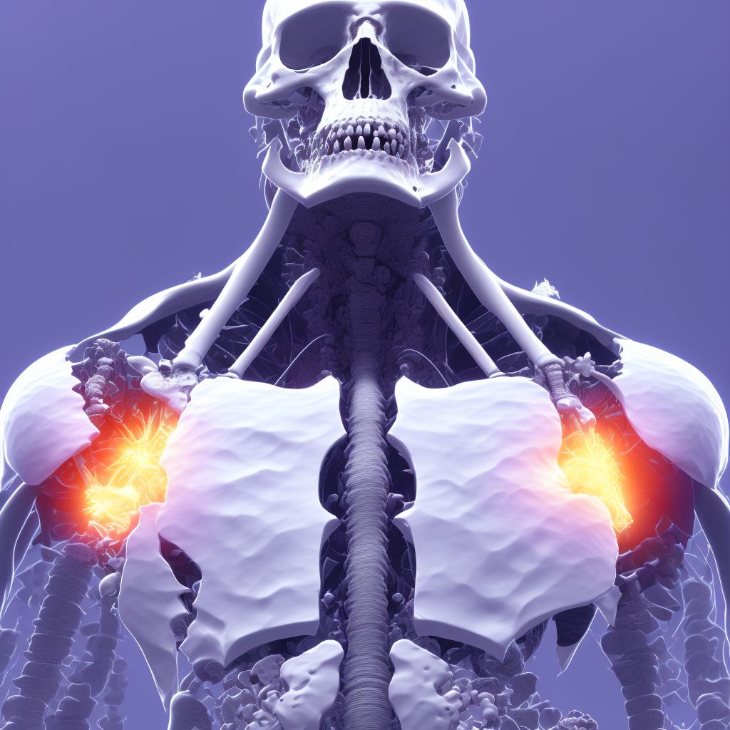 Nondisplaced fracture of lesser trochanter of left femur, subsequent encounter for open fracture type I or II with delayed healing digital illustration