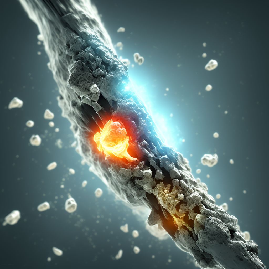 Unspecified fracture of shaft of right femur, subsequent encounter for open fracture type IIIA, IIIB, or IIIC with delayed healing digital illustration