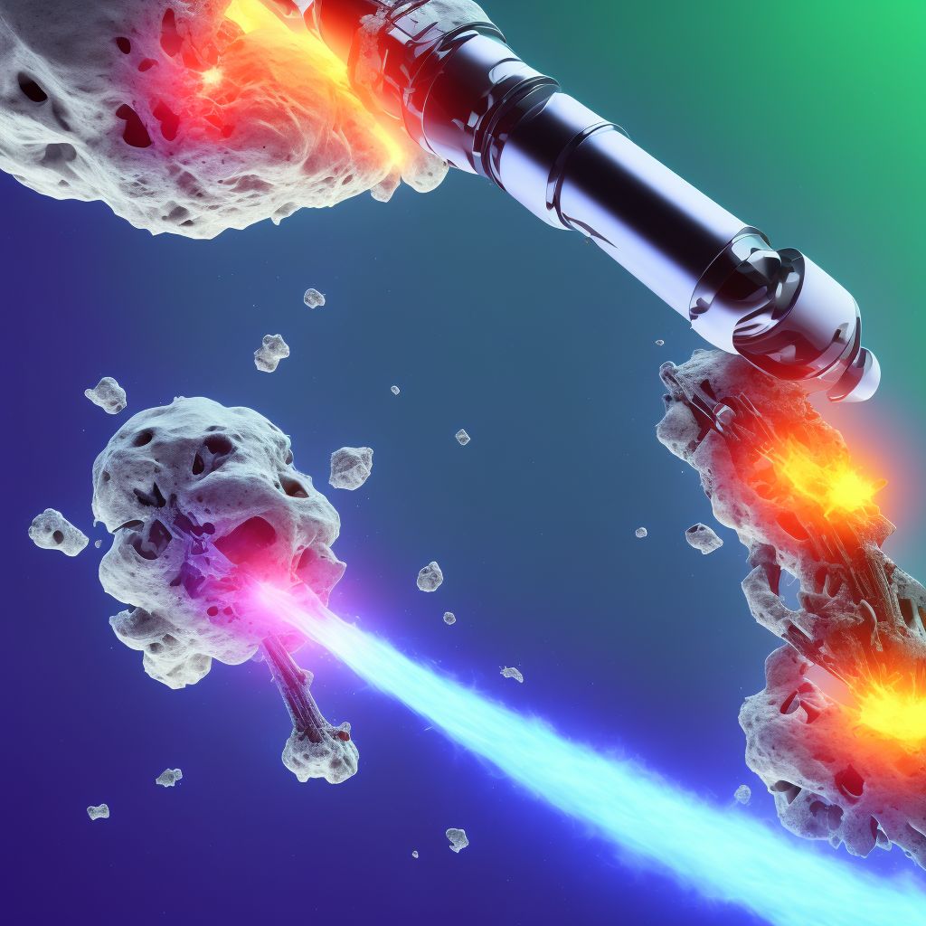 Displaced transverse fracture of shaft of left femur, subsequent encounter for open fracture type I or II with routine healing digital illustration