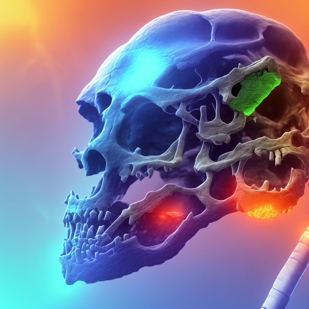 Nondisplaced supracondylar fracture with intracondylar extension of lower end of right femur, subsequent encounter for open fracture type I or II with delayed healing digital illustration