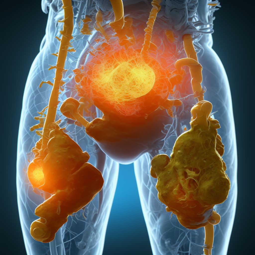 Injury of femoral nerve at hip and thigh level, left leg, sequela digital illustration