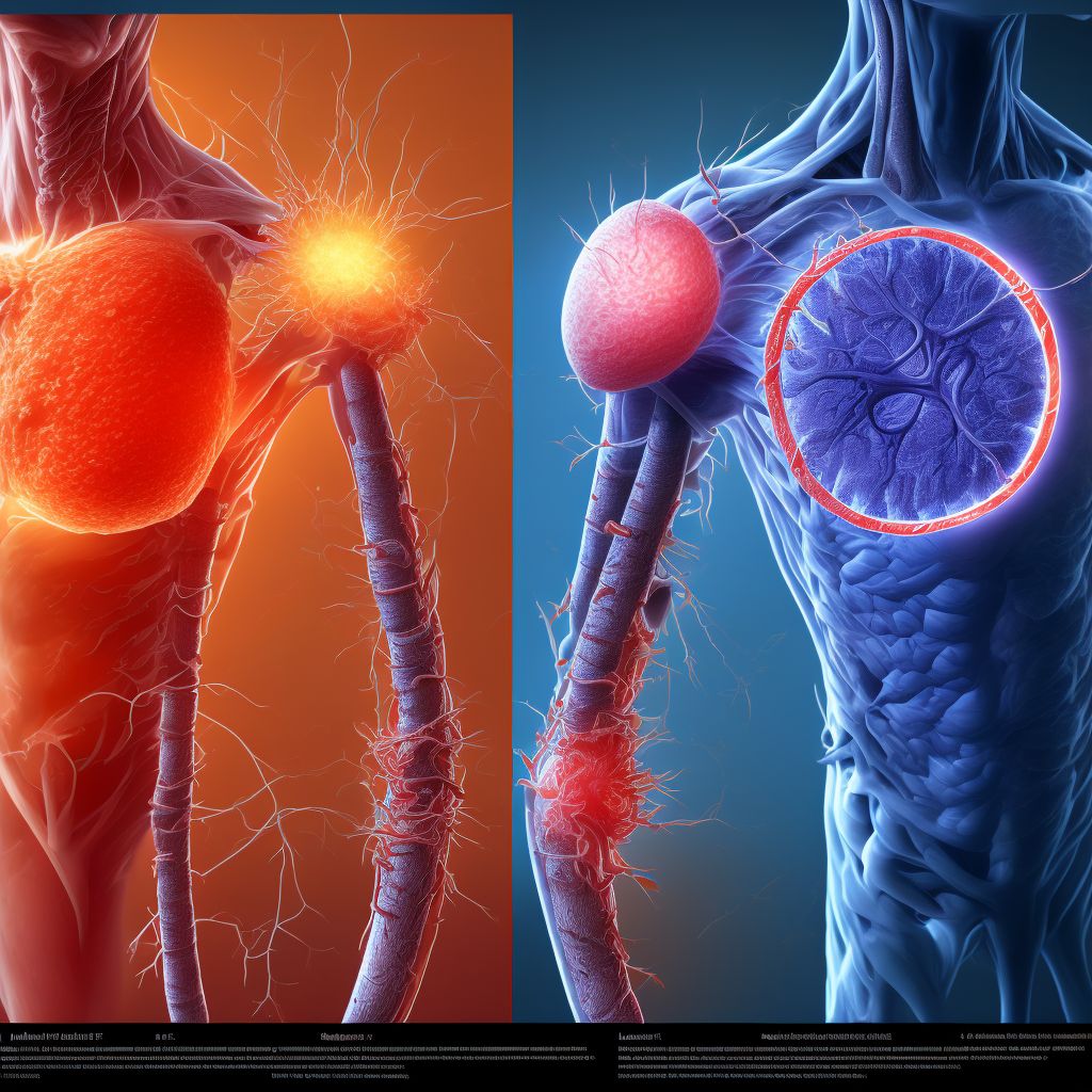 Minor laceration of femoral artery, left leg, sequela digital illustration