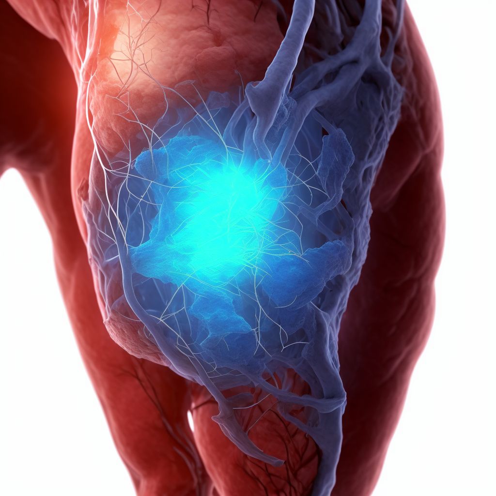 Minor laceration of greater saphenous vein at hip and thigh level, unspecified leg, sequela digital illustration