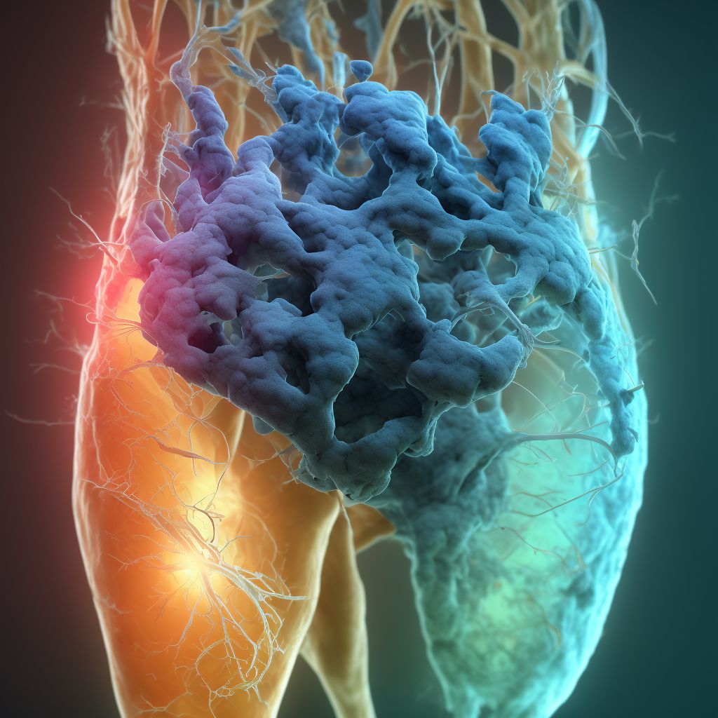 Major laceration of greater saphenous vein at hip and thigh level, left leg, subsequent encounter digital illustration