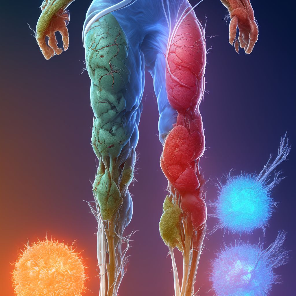 Major laceration of greater saphenous vein at hip and thigh level, left leg, sequela digital illustration