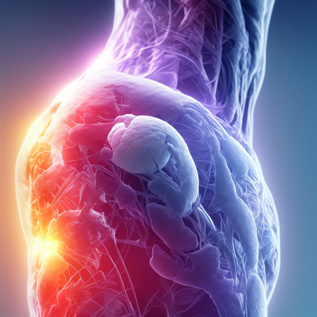 Laceration of adductor muscle, fascia and tendon of left thigh, sequela digital illustration