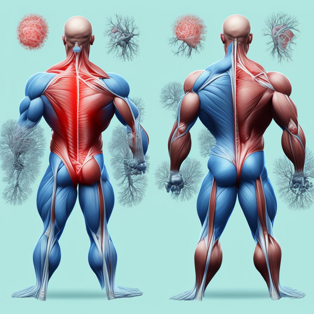 Unspecified injury of muscle, fascia and tendon of the posterior muscle group at thigh level, unspecified thigh, subsequent encounter digital illustration