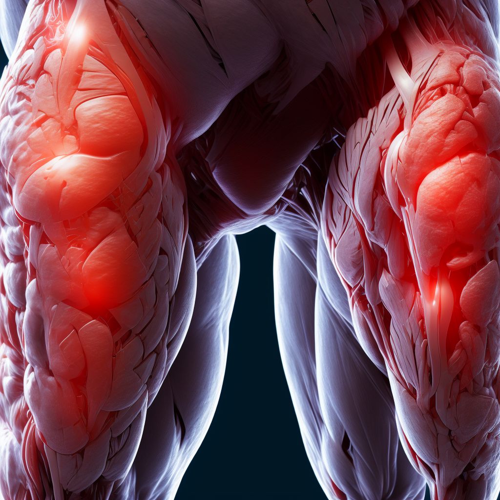 Strain of muscle, fascia and tendon of the posterior muscle group at thigh level, right thigh, initial encounter digital illustration