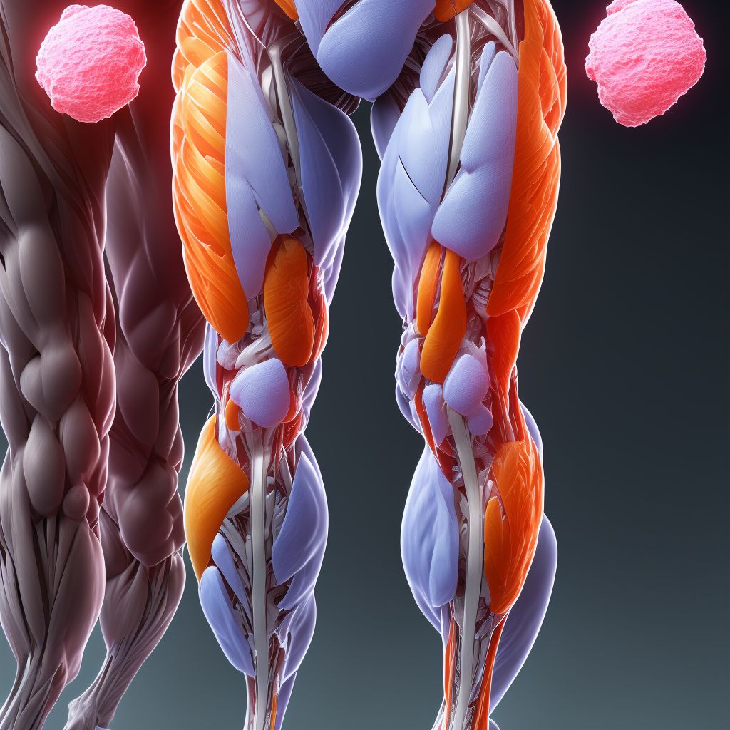 Strain of muscle, fascia and tendon of the posterior muscle group at thigh level, right thigh, sequela digital illustration