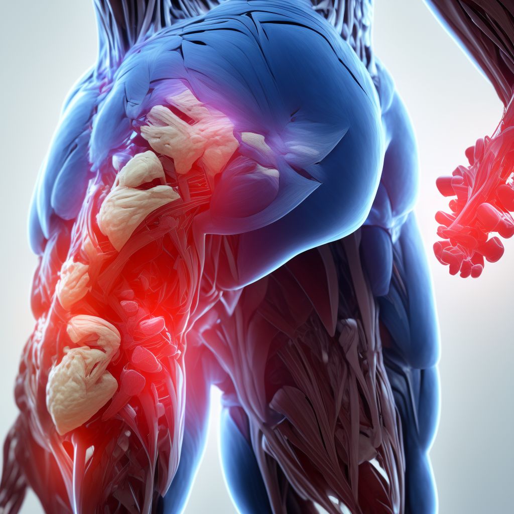 Strain of muscle, fascia and tendon of the posterior muscle group at thigh level, left thigh, subsequent encounter digital illustration