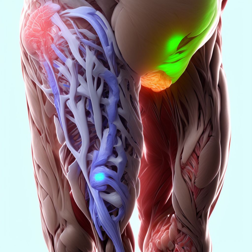 Strain of muscle, fascia and tendon of the posterior muscle group at thigh level, left thigh, sequela digital illustration