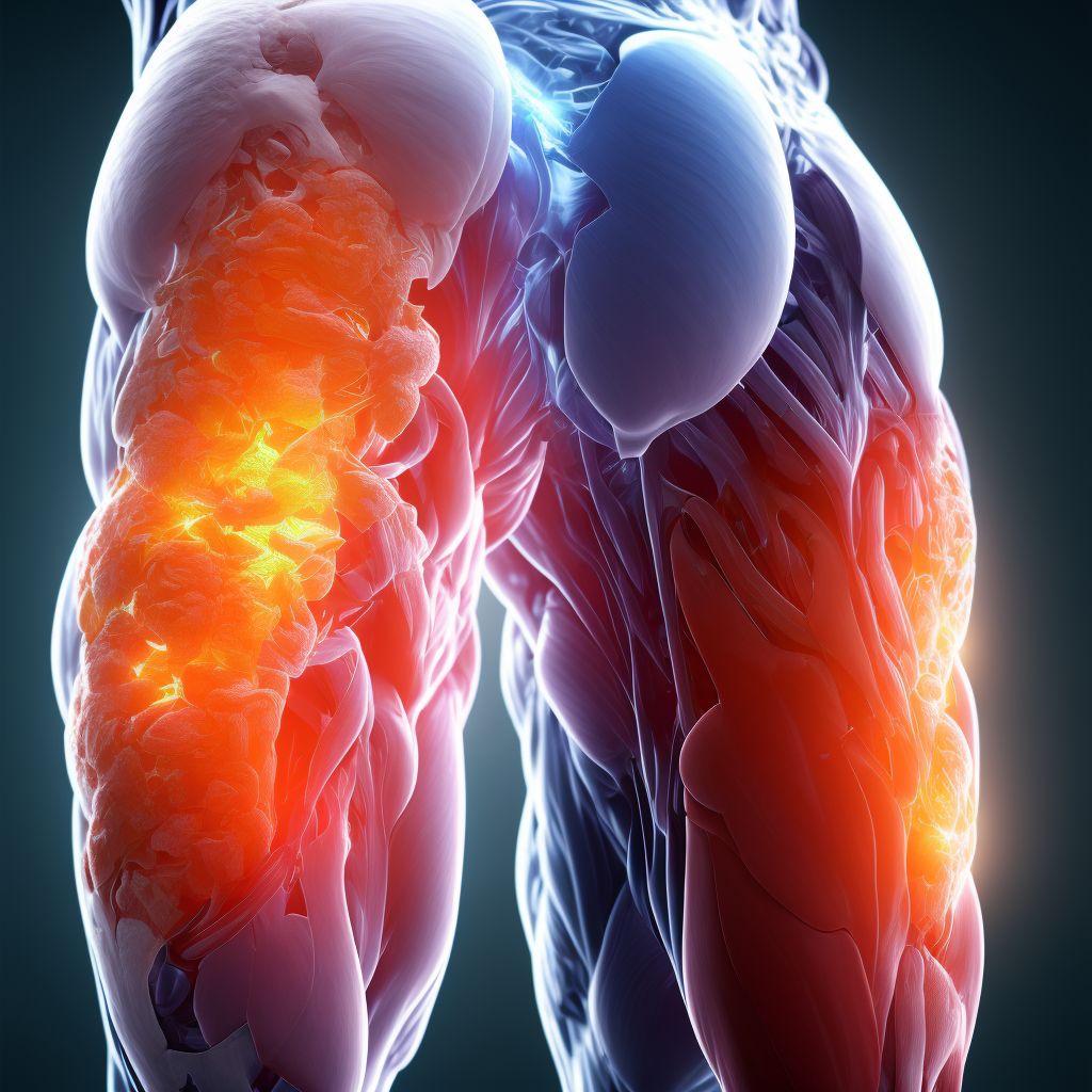 Other specified injury of muscle, fascia and tendon of the posterior muscle group at thigh level, right thigh, initial encounter digital illustration