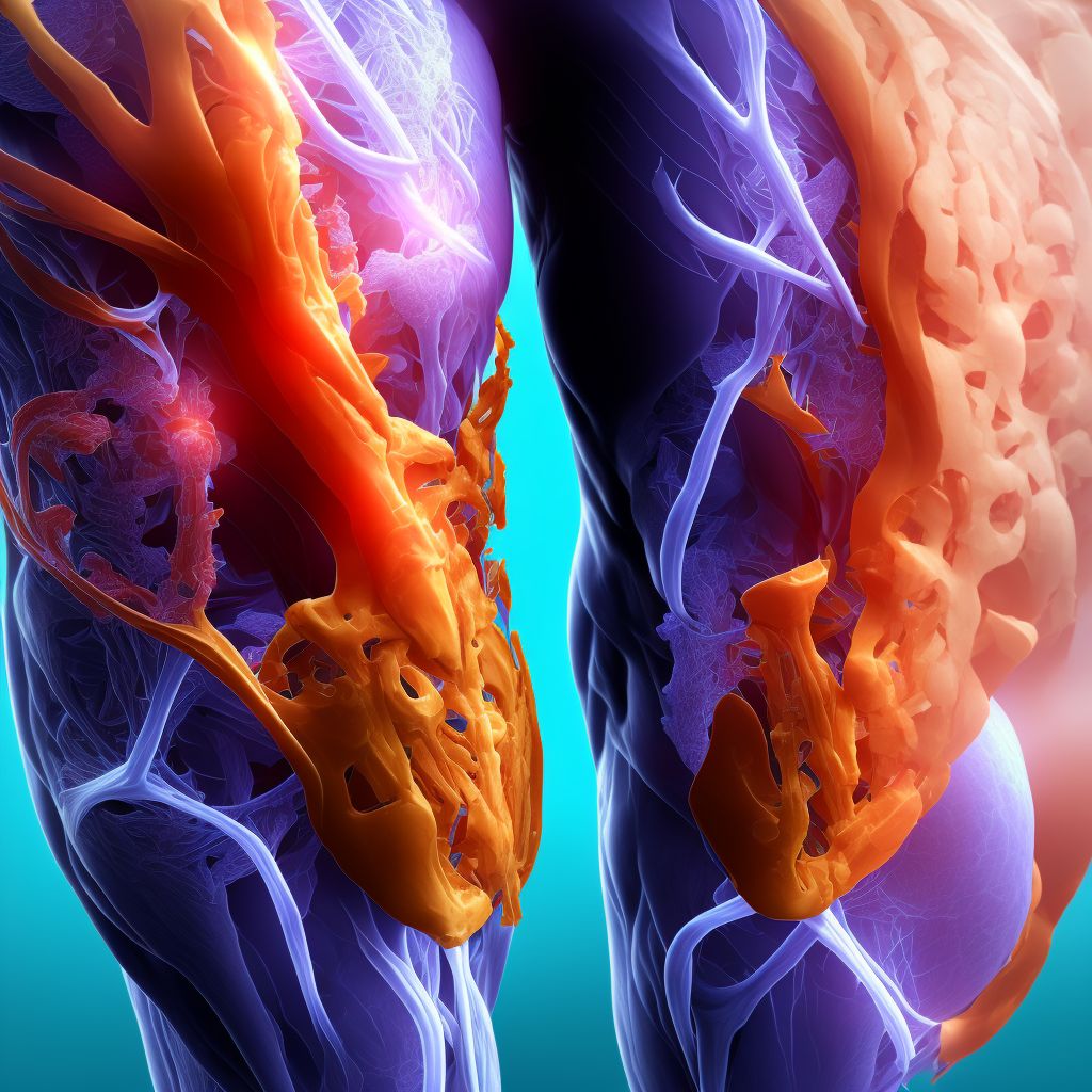 Unspecified injury of other specified muscles, fascia and tendons at thigh level, right thigh, sequela digital illustration