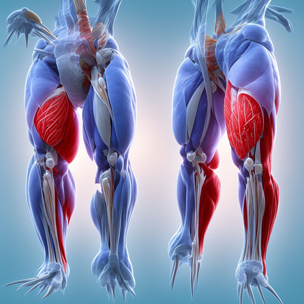 Strain of other specified muscles, fascia and tendons at thigh level, left thigh, sequela digital illustration