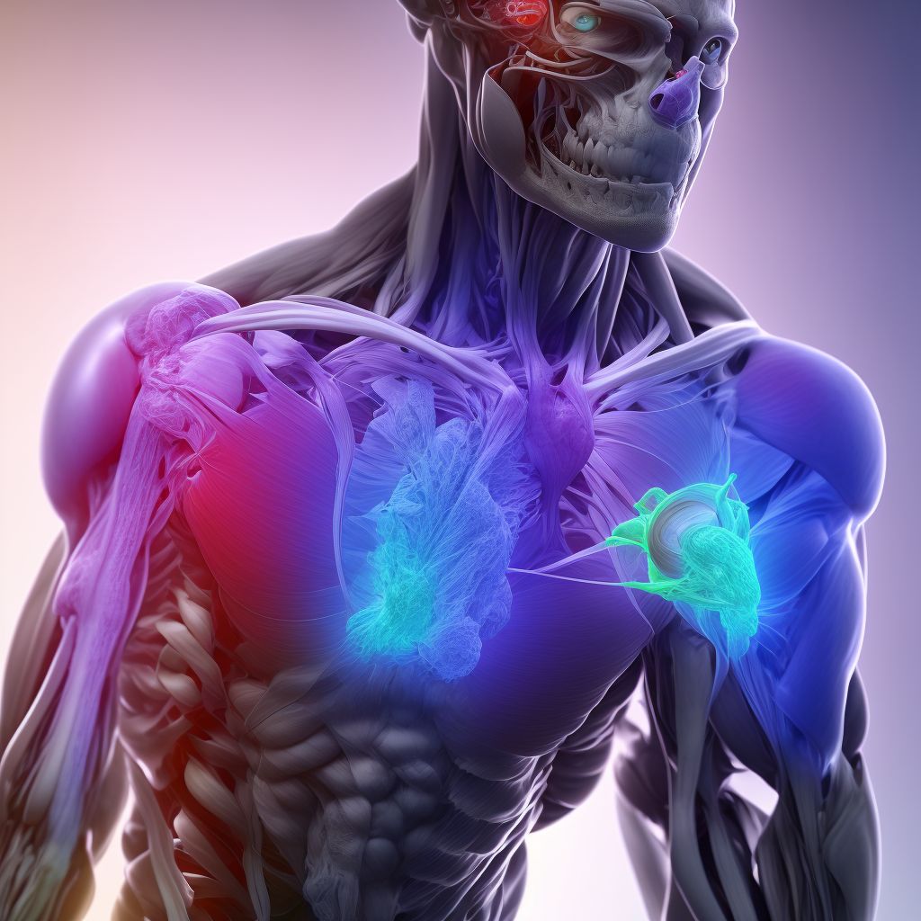 Unspecified injury of unspecified muscles, fascia and tendons at thigh level, left thigh, sequela digital illustration