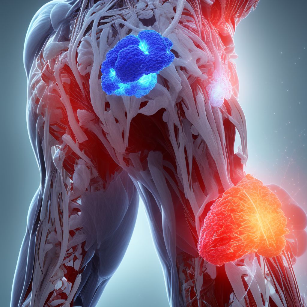 Strain of unspecified muscles, fascia and tendons at thigh level, left thigh, subsequent encounter digital illustration