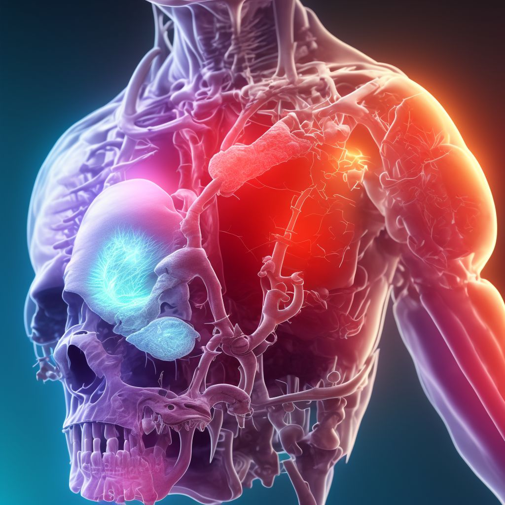 Complete traumatic amputation at right hip joint, subsequent encounter digital illustration